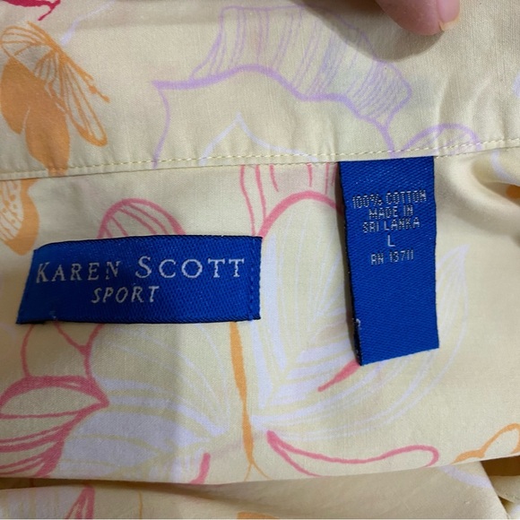 Karen Scott Pastel Yellow Butterfly Print Pocket Button Down Blouse - Picture 5 of 6